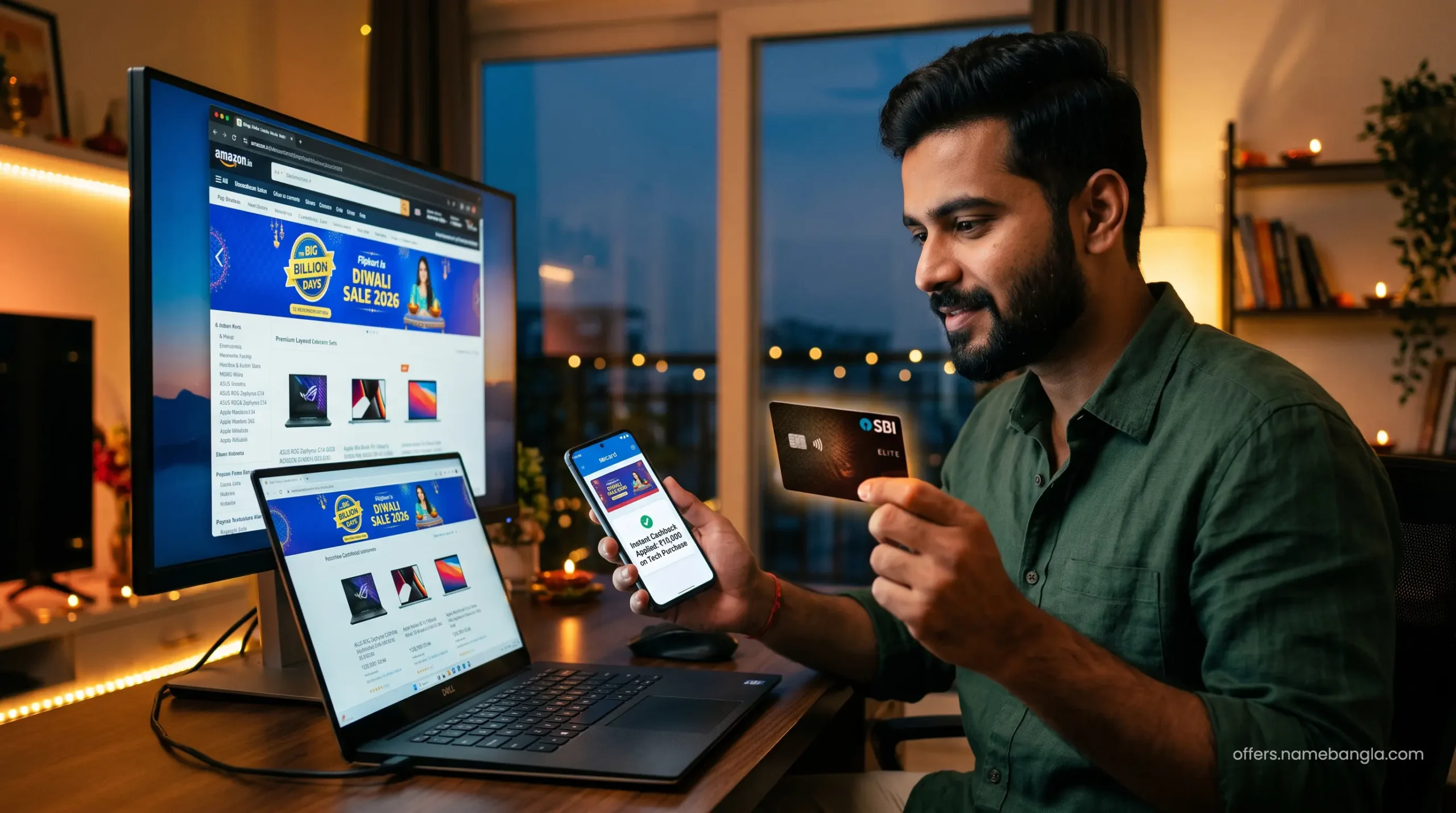 Indian consumer applying corporate and student discounts on a premium laptop checkout page