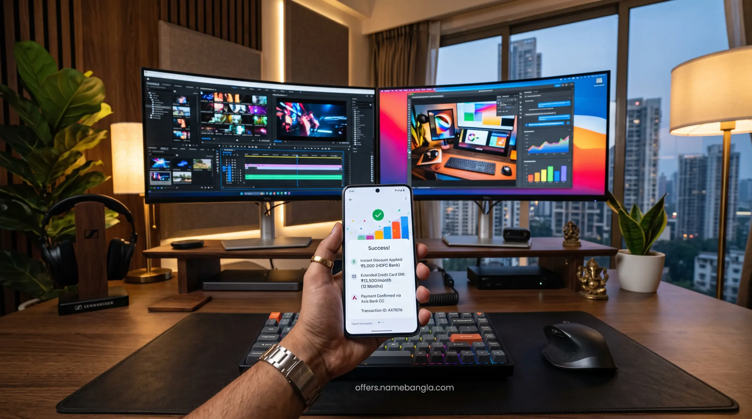 Cinematic high-end computing setup highlighting extended credit card EMI financing