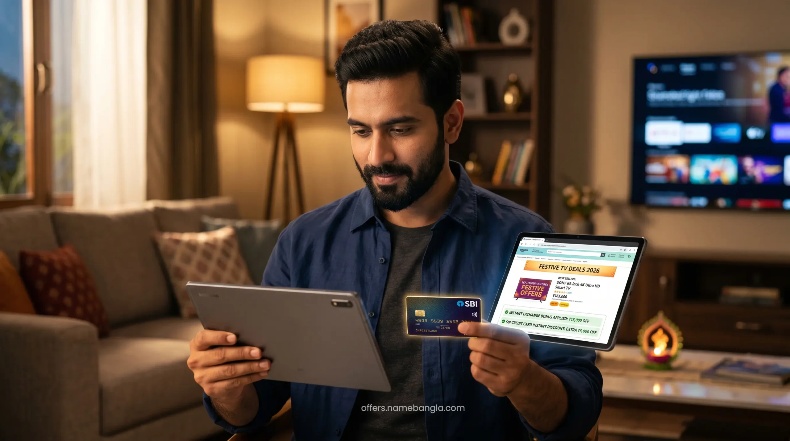 Indian consumer applying a festive exchange bonus for an old TV on an e-commerce platform
