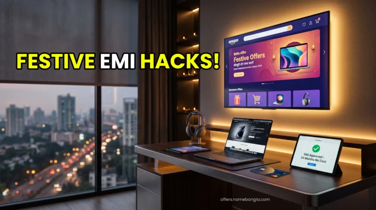 Indian festive tech deals and smart gadget financing setup featuring premium devices