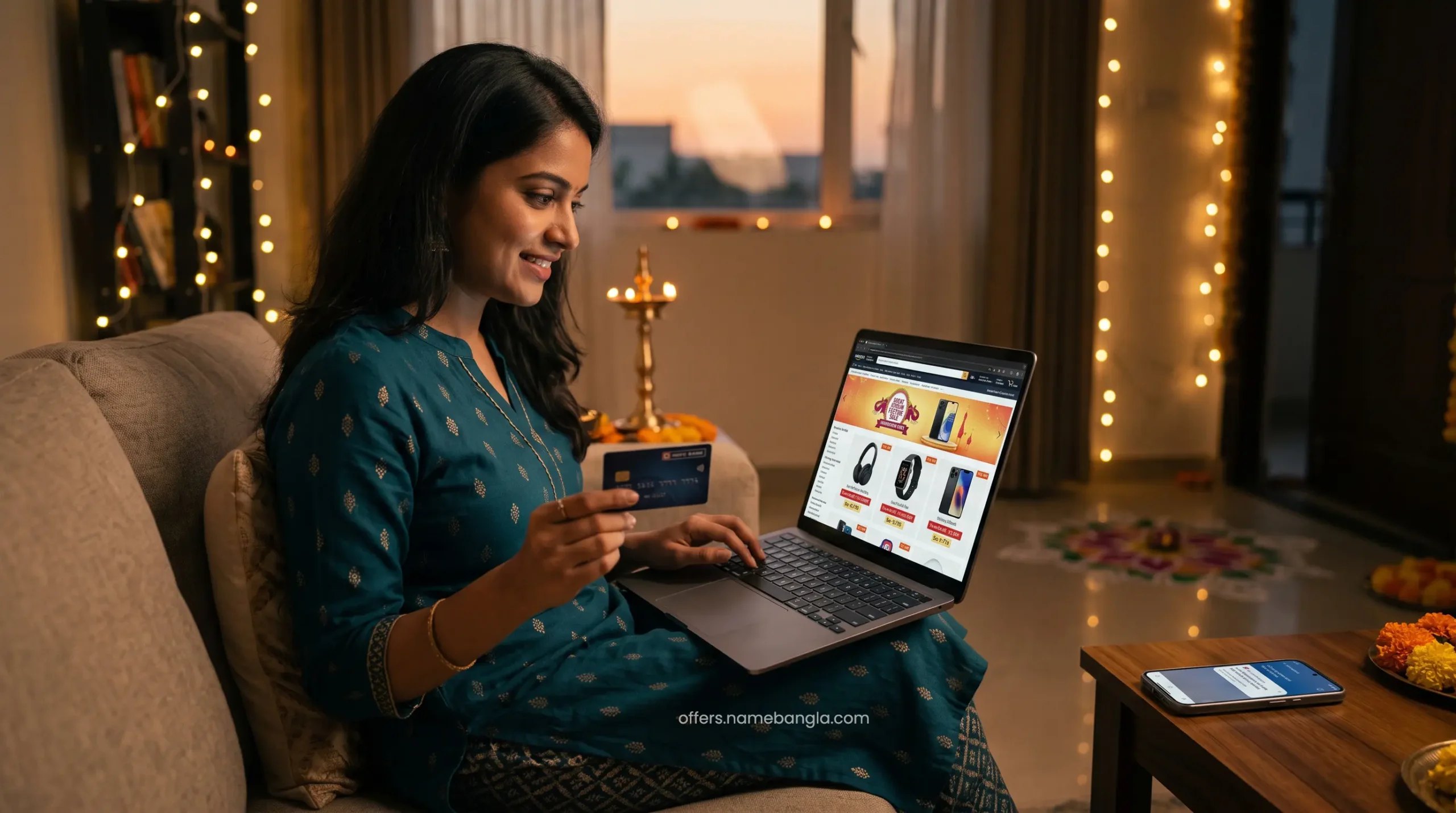 Indian consumer analyzing No-Cost EMI gadget financing options on a laptop.