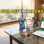 High-end smartphones displayed with credit cards highlighting festive EMI offers in India
