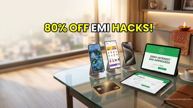 High-end smartphones displayed with credit cards highlighting festive EMI offers in India