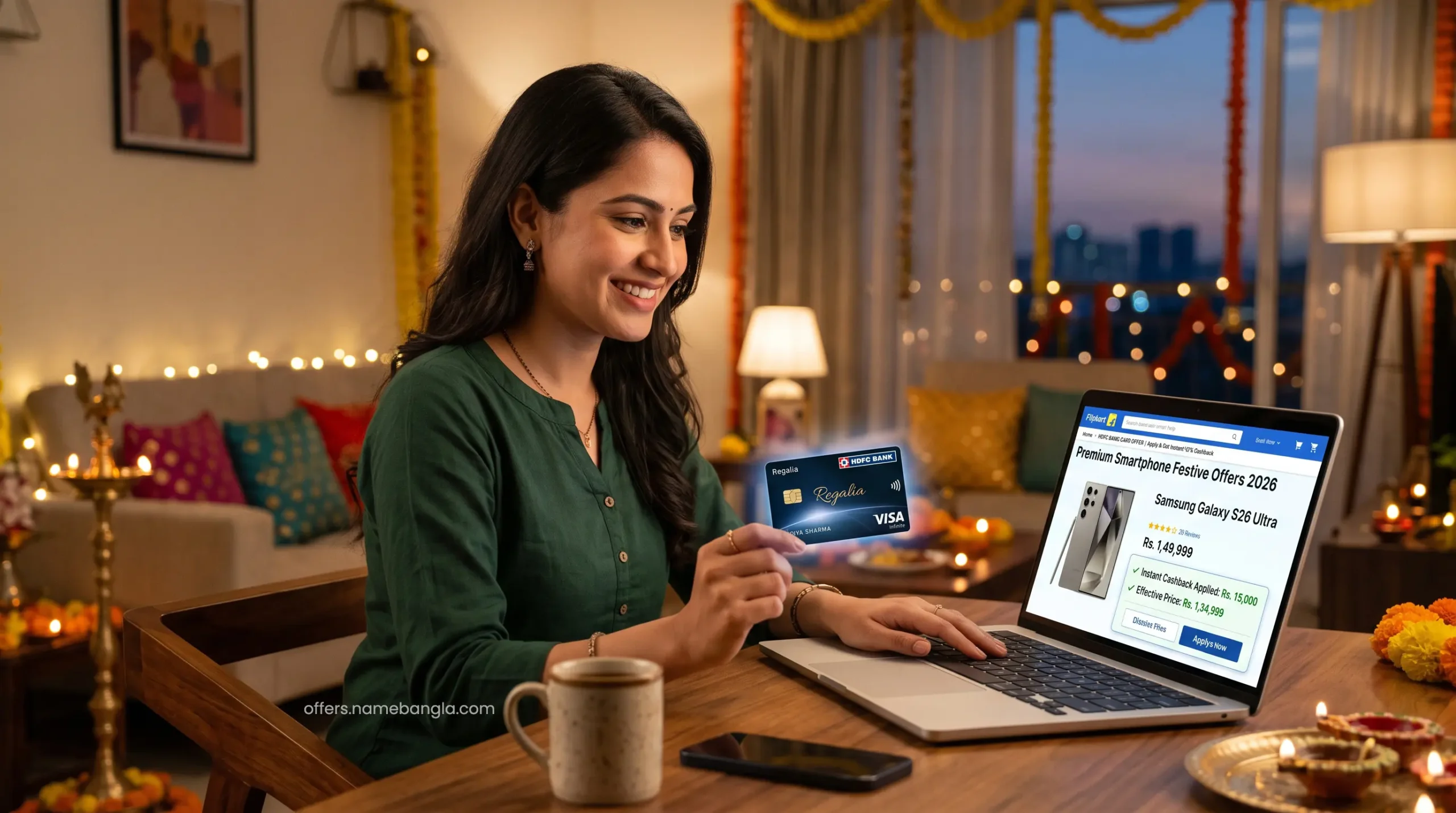 Indian consumer applying a credit card instant discount on a smartphone checkout page